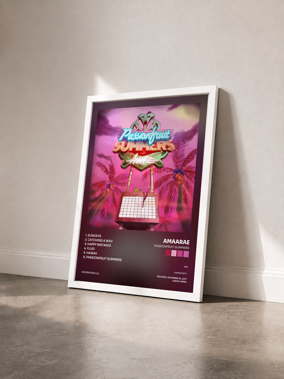 #blanc Tableau de l'album Passionfruit Summers de amaarae vu de trois quarts, cadre blanc