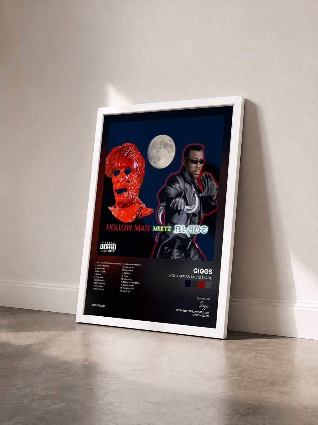 #blanc Tableau de l'album Hollowman Meetz Blade de Giggs vu de trois quarts, cadre blanc