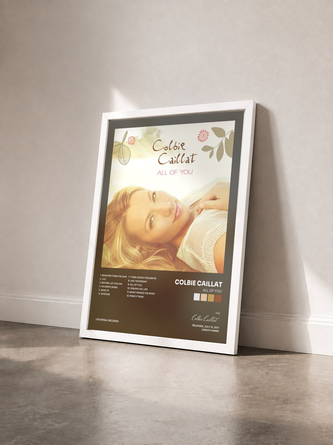 #blanc Tableau de l'album All Of You de Colbie Caillat vu de trois quarts, cadre blanc