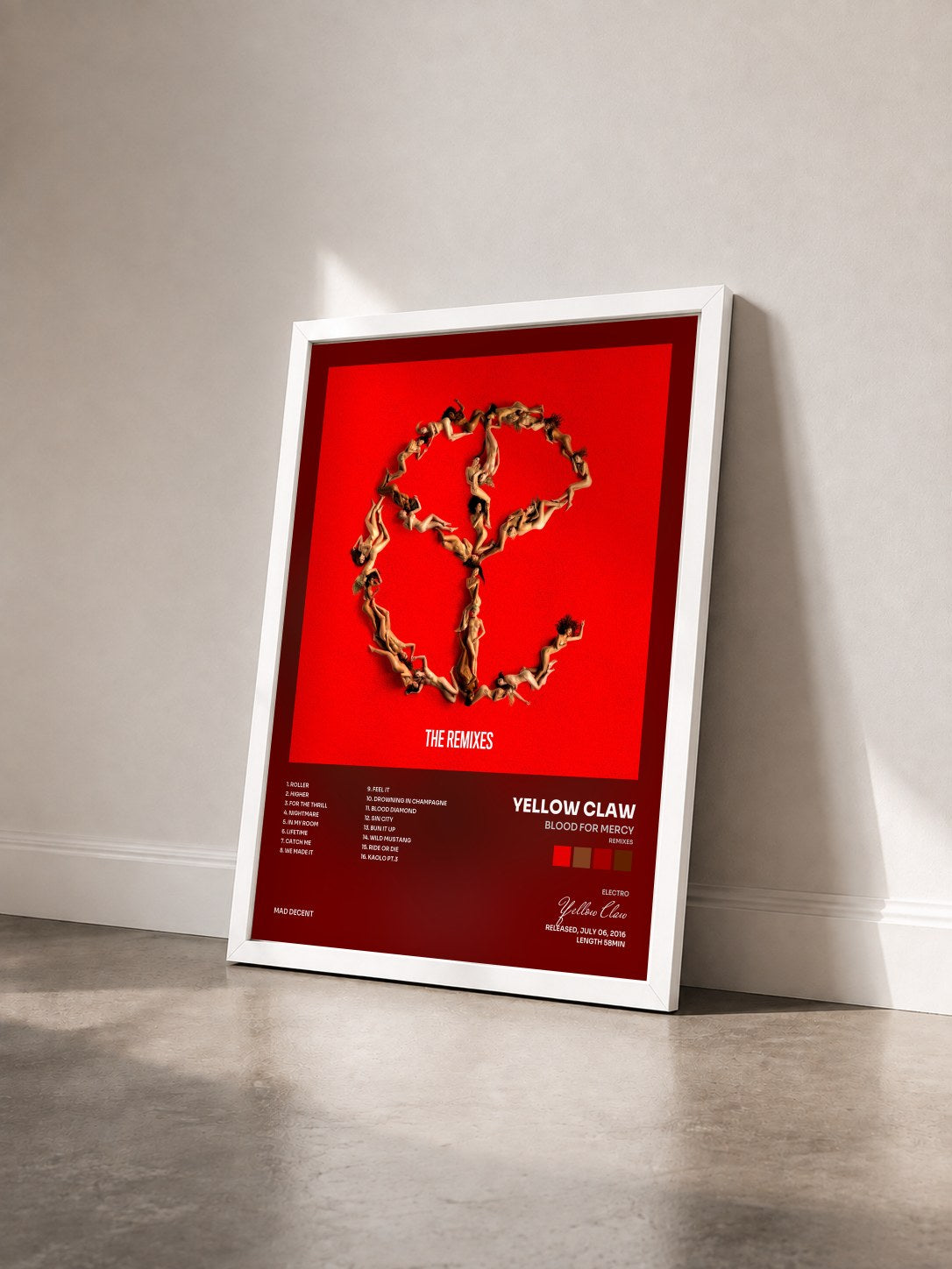 #blanc Tableau de l'album Blood For Mercy (Remixes) de Yellow Claw vu de trois quarts, cadre blanc