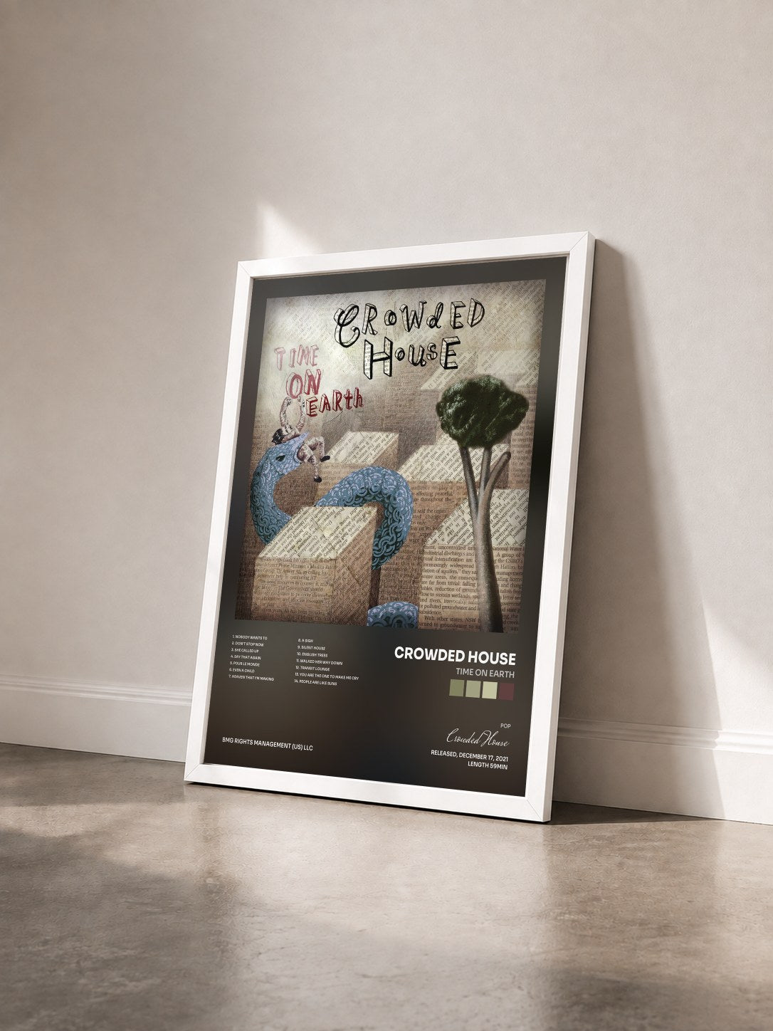 #blanc Tableau de l'album Time on Earth de Crowded House vu de trois quarts, cadre blanc