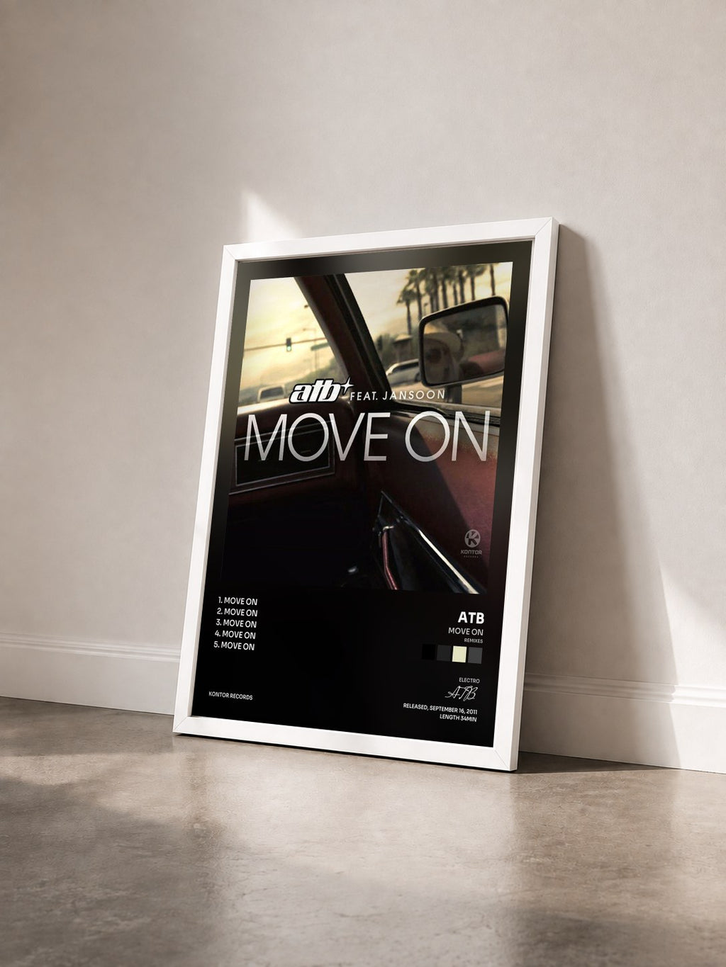 #blanc Tableau de l'album Move On (Remixes) de ATB vu de trois quarts, cadre blanc