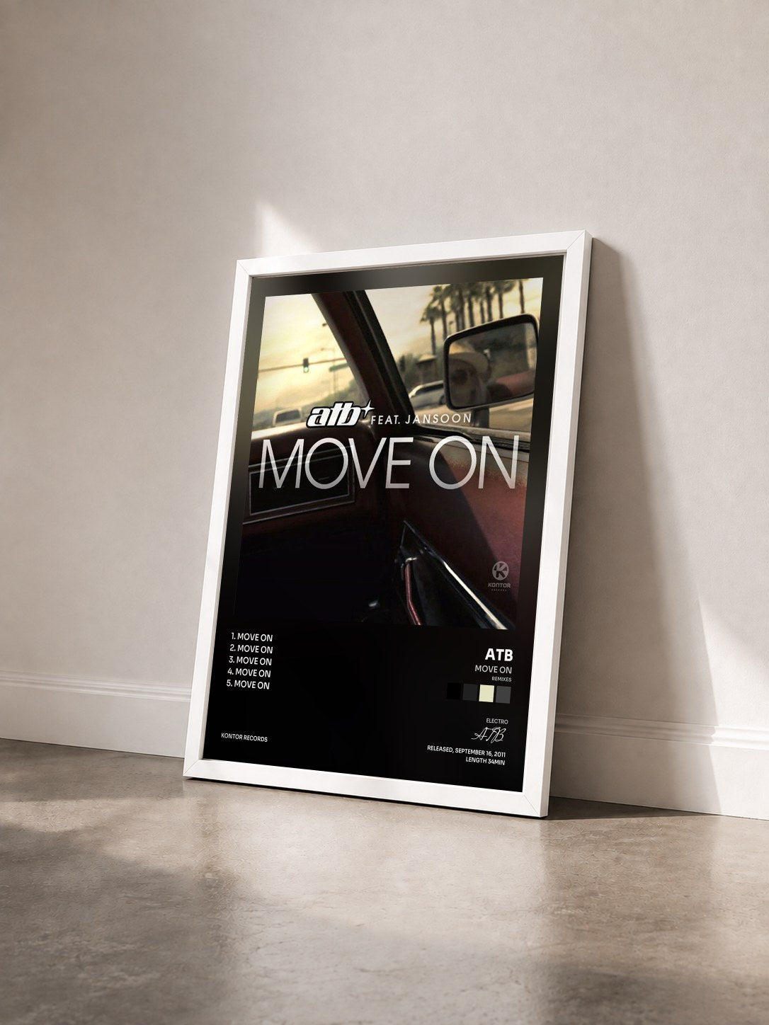 #blanc Tableau de l'album Move On (Remixes) de ATB vu de trois quarts, cadre blanc