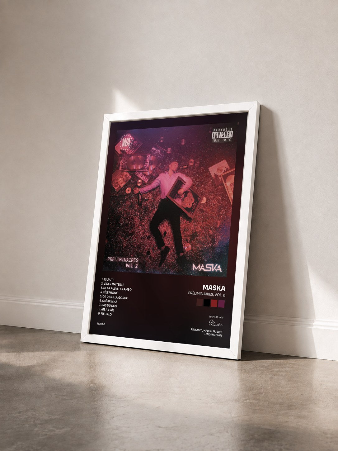 #blanc Tableau de l'album Préliminaires, Vol. 2 de Maska vu de trois quarts, cadre blanc