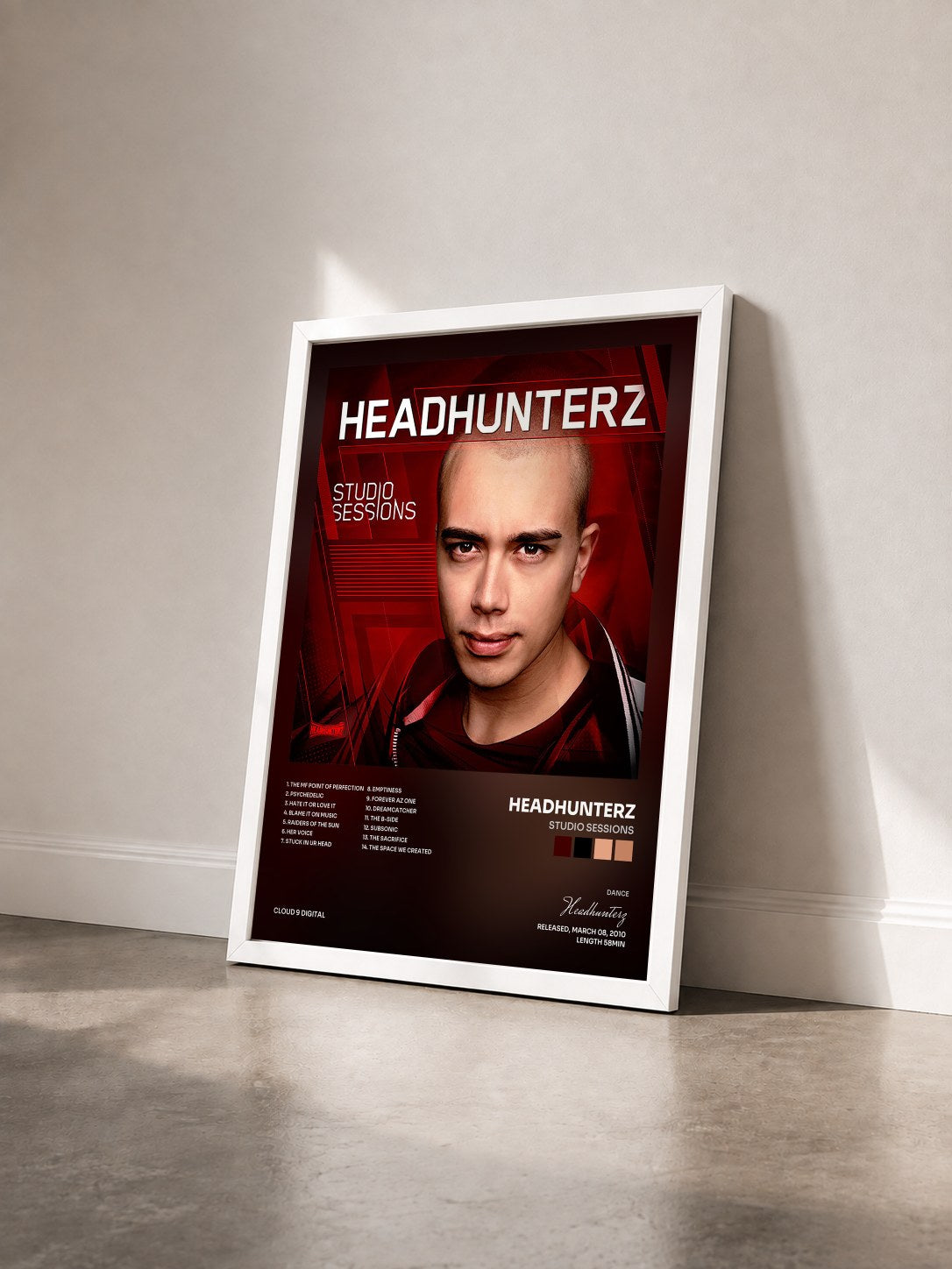 #blanc Tableau de l'album Studio Sessions de Headhunterz vu de trois quarts, cadre blanc