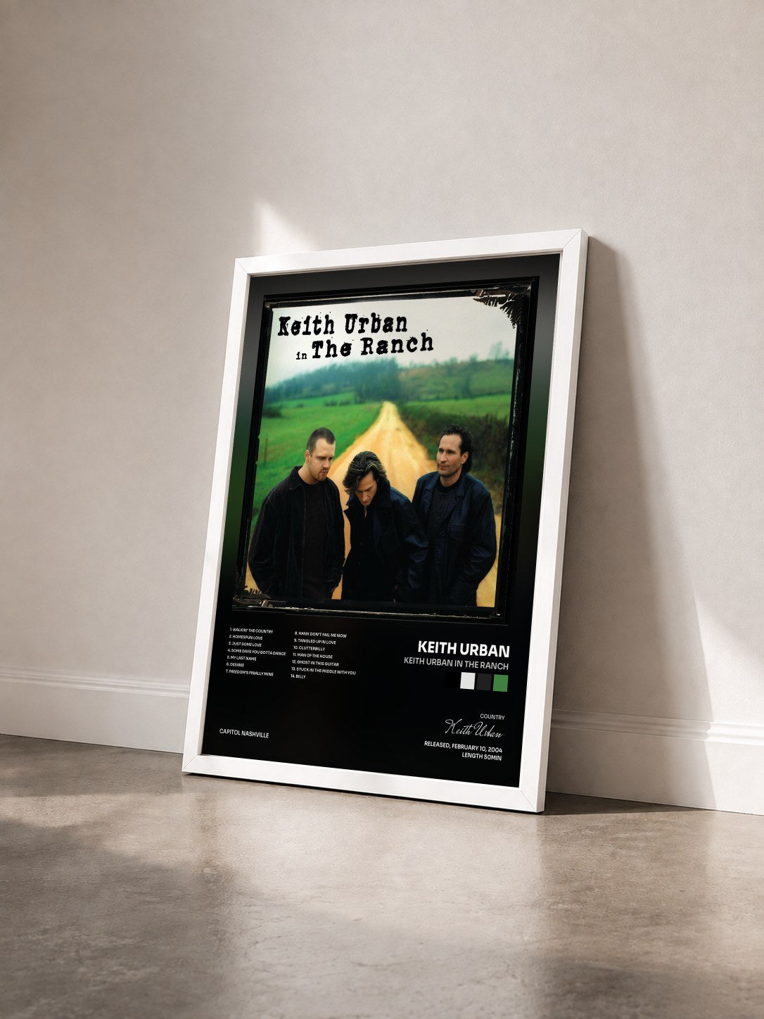 #blanc Tableau de l'album Keith Urban In The Ranch de Keith Urban vu de trois quarts, cadre blanc