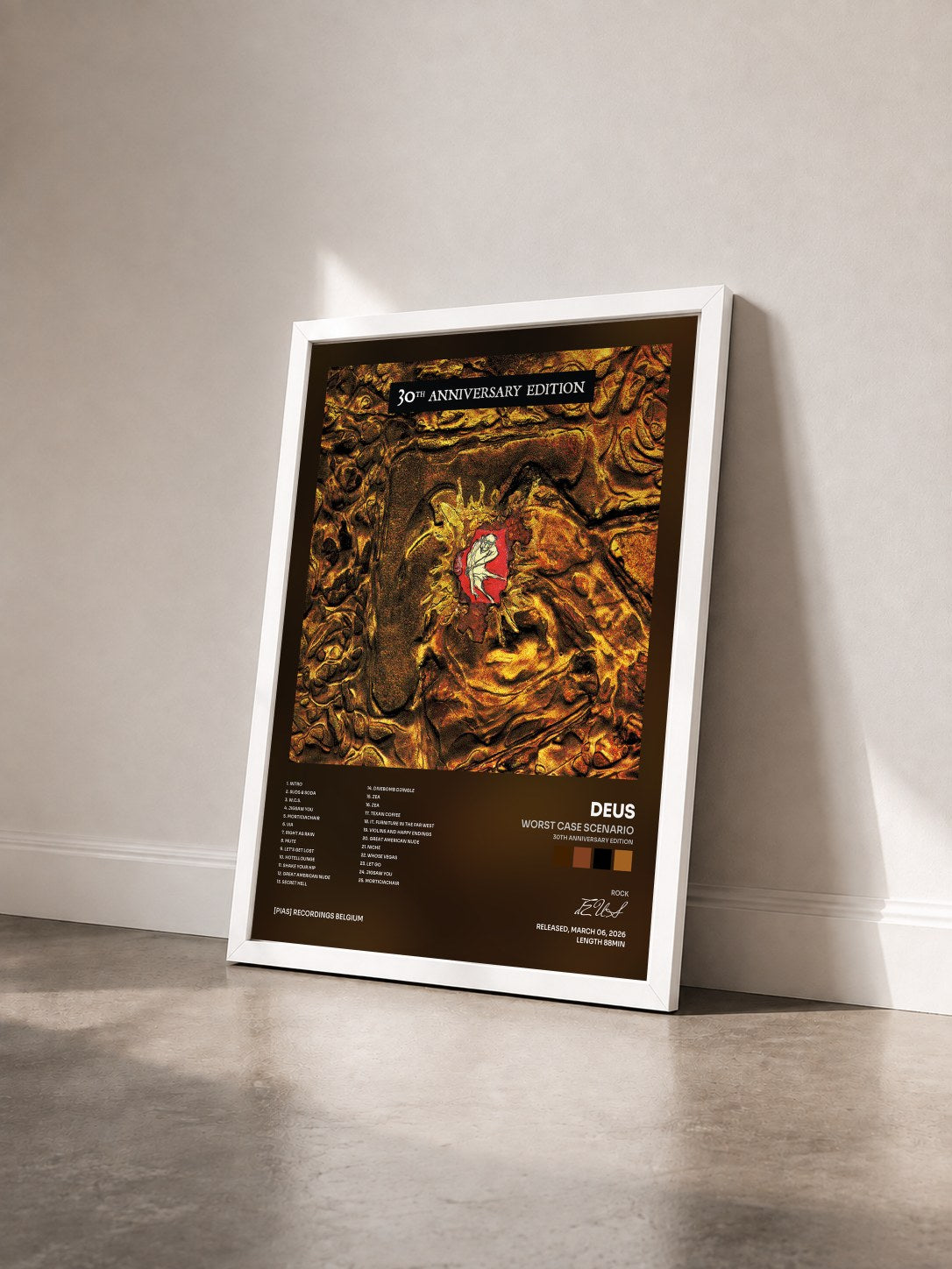 #blanc Tableau de l'album Worst Case Scenario (30th Anniversary Edition) de dEUS vu de trois quarts, cadre blanc