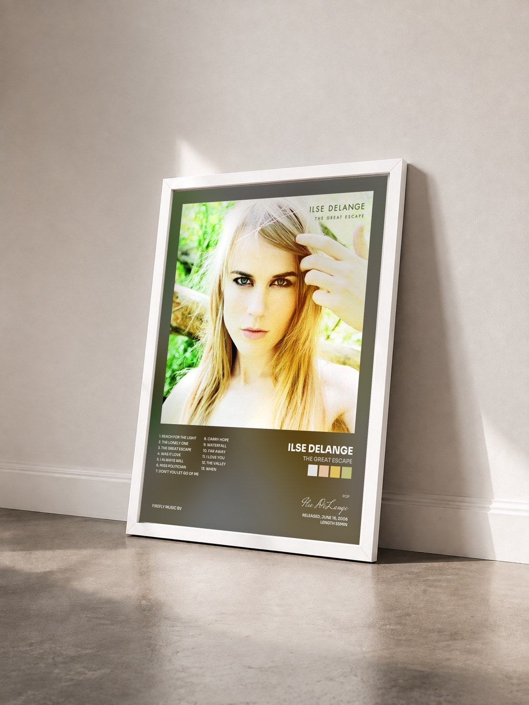 #blanc Tableau de l'album The Great Escape de Ilse DeLange vu de trois quarts, cadre blanc
