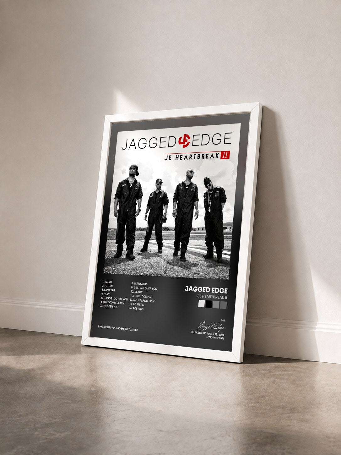 #blanc Tableau de l'album JE Heartbreak II de Jagged Edge vu de trois quarts, cadre blanc
