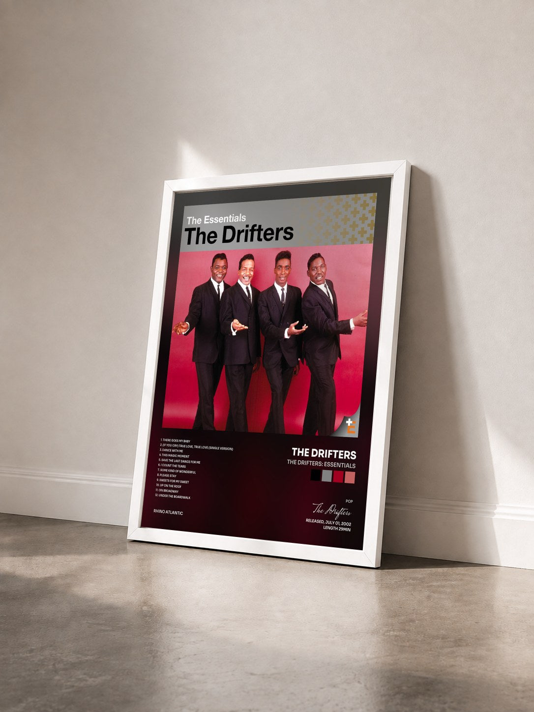 #blanc Tableau de l'album The Drifters: Essentials de The Drifters vu de trois quarts, cadre blanc