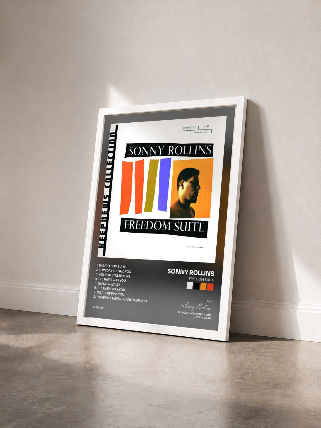 #blanc Tableau de l'album Freedom Suite de Sonny Rollins vu de trois quarts, cadre blanc