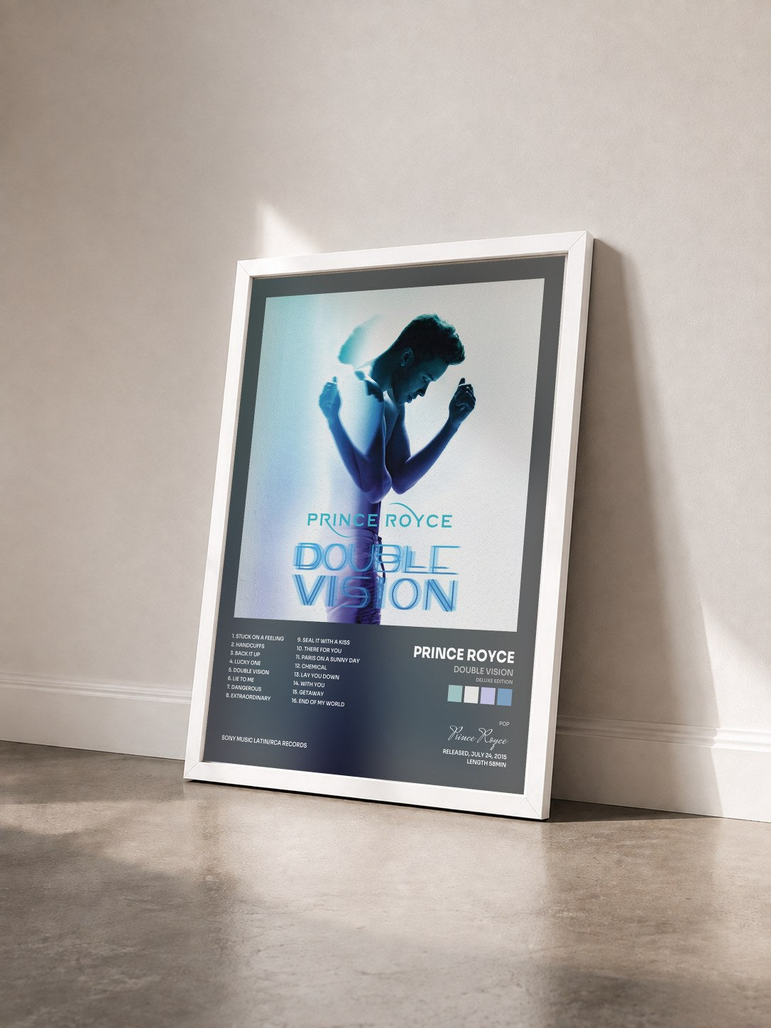 #blanc Tableau de l'album Double Vision (Deluxe Edition) de Prince Royce vu de trois quarts, cadre blanc