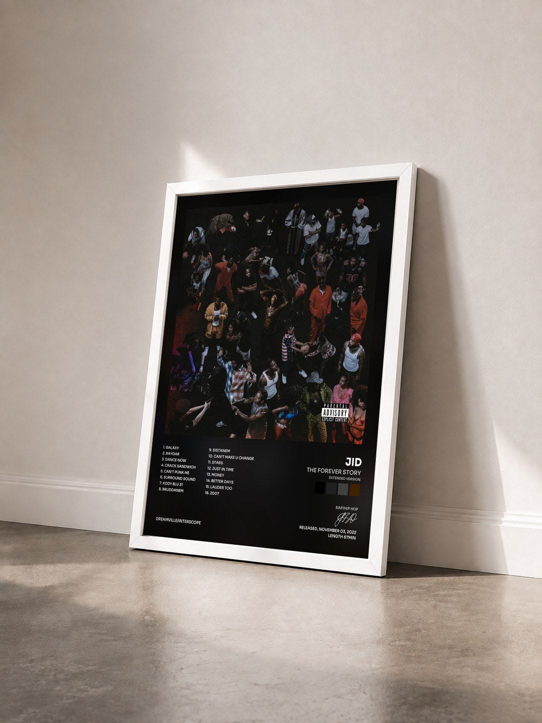 #blanc Tableau de l'album The Forever Story (Extended Version) de JID vu de trois quarts, cadre blanc