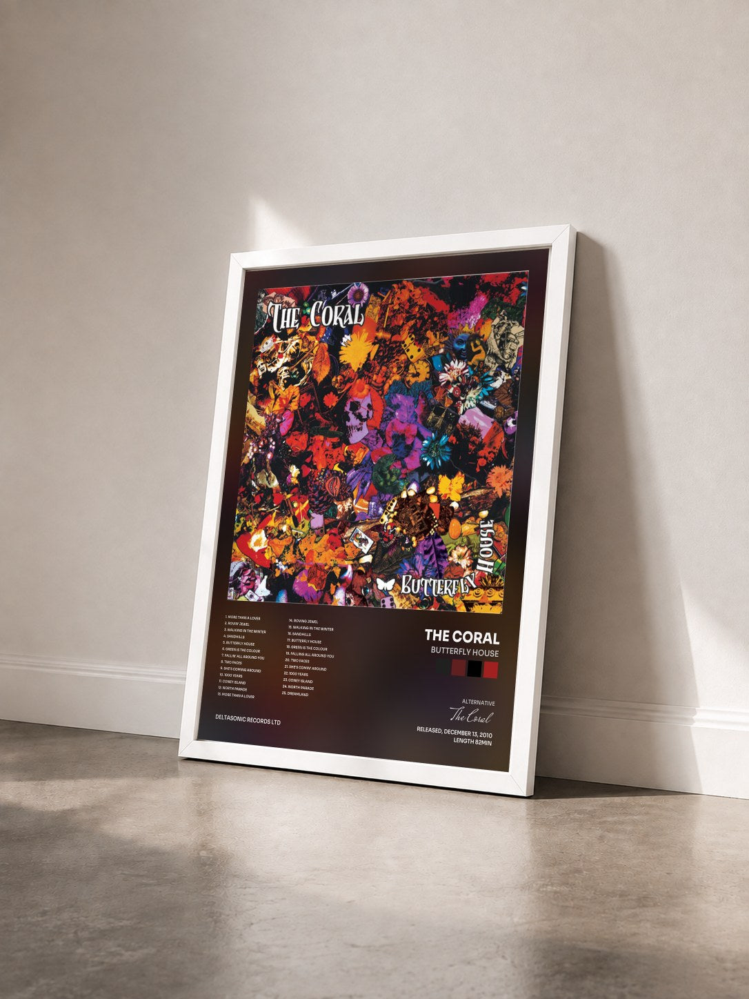 #blanc Tableau de l'album Butterfly House de The Coral vu de trois quarts, cadre blanc
