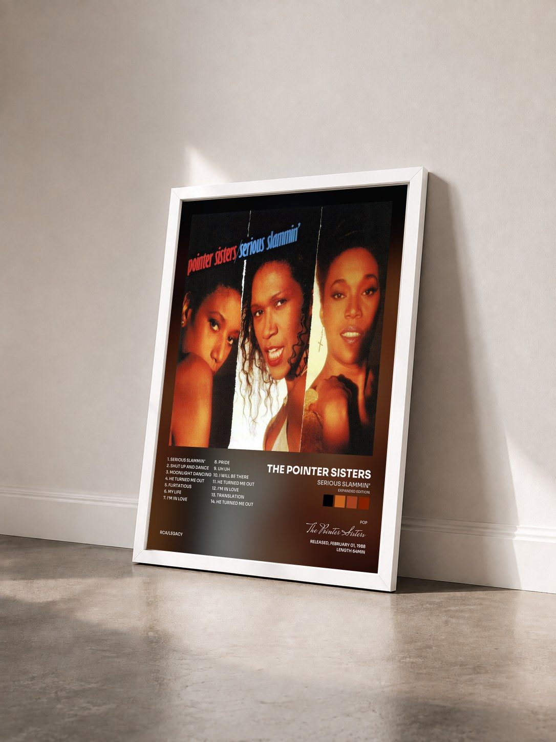 #blanc Tableau de l'album Serious Slammin' (Expanded Edition) de The Pointer Sisters vu de trois quarts, cadre blanc