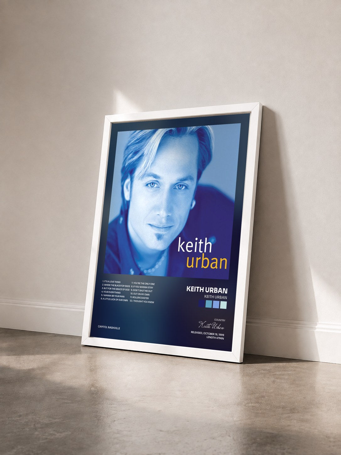 #blanc Tableau de l'album Keith Urban de Keith Urban vu de trois quarts, cadre blanc