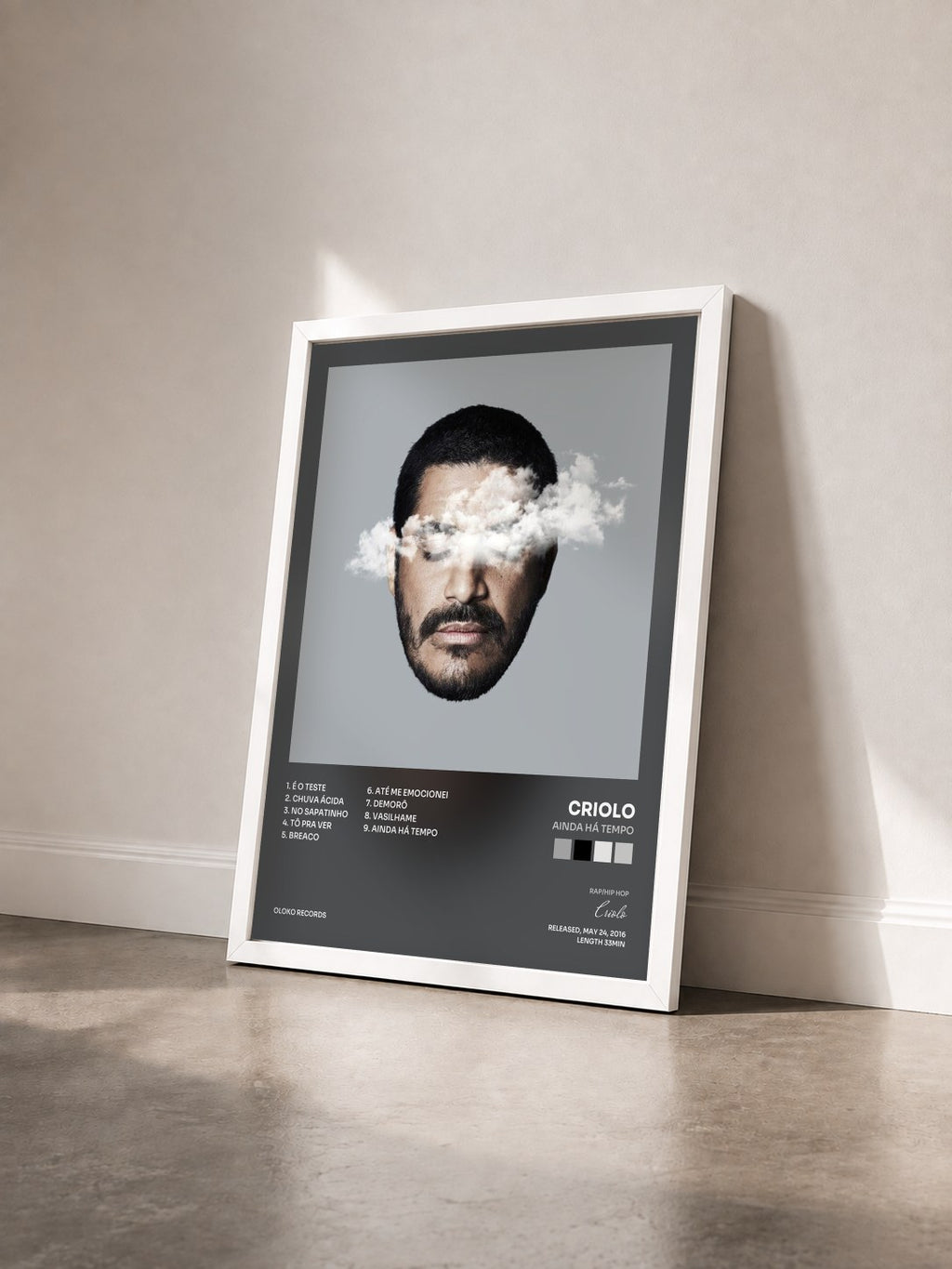 #blanc Tableau de l'album Ainda Há Tempo de Criolo vu de trois quarts, cadre blanc