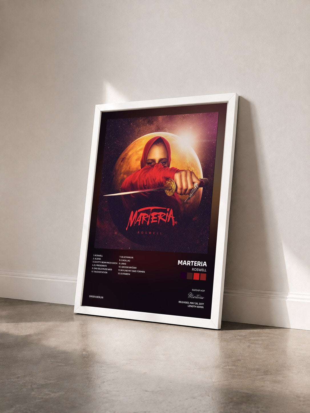 #blanc Tableau de l'album Roswell de Marteria vu de trois quarts, cadre blanc
