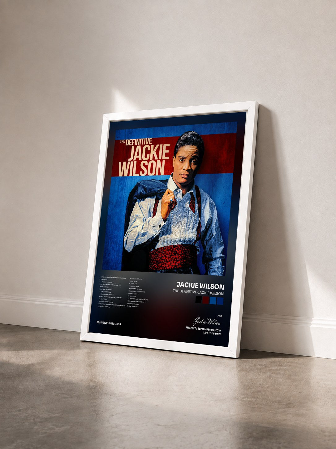 #blanc Tableau de l'album The Definitive Jackie Wilson de Jackie Wilson vu de trois quarts, cadre blanc