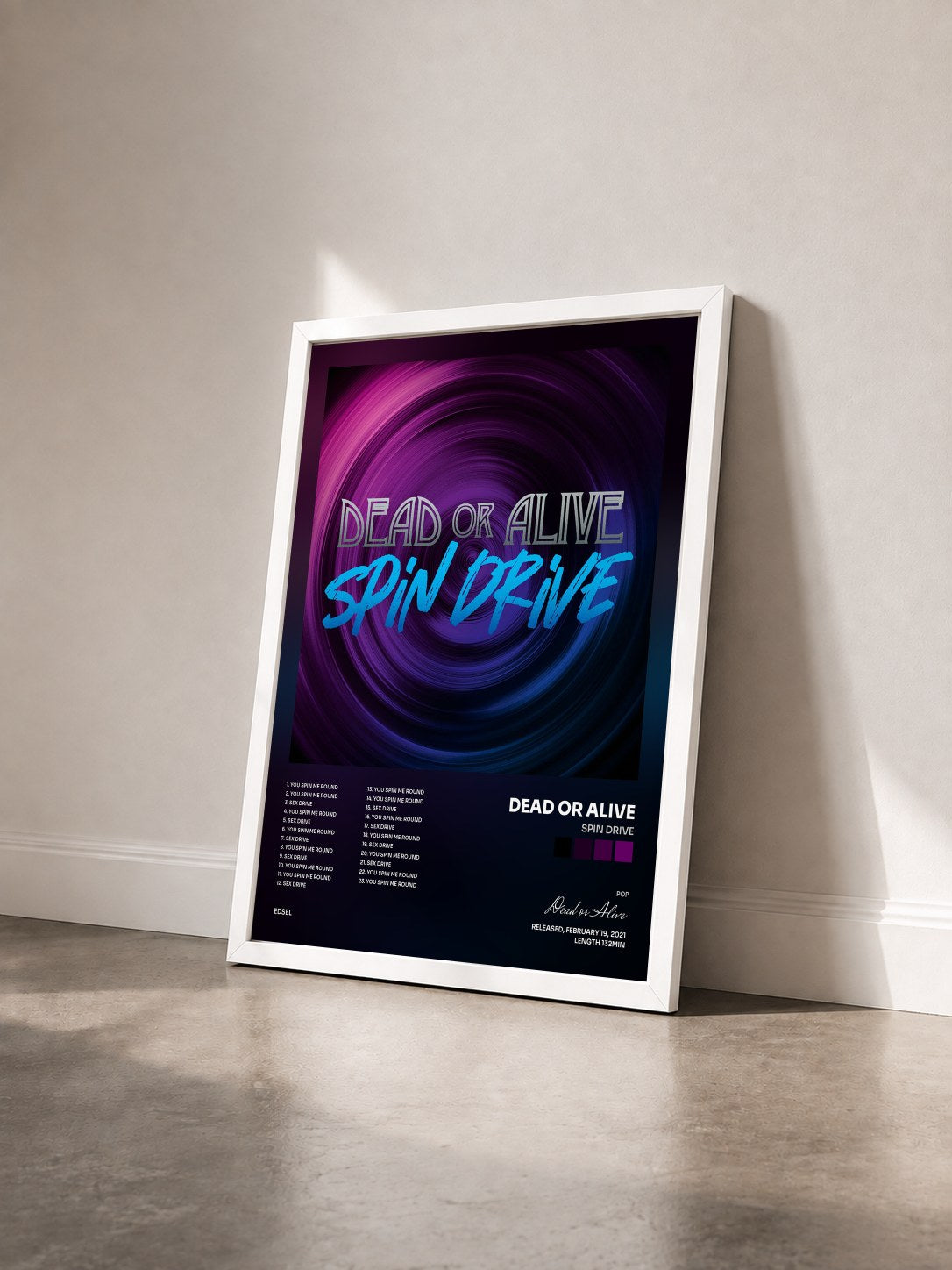 #blanc Tableau de l'album Spin Drive de Dead or Alive vu de trois quarts, cadre blanc