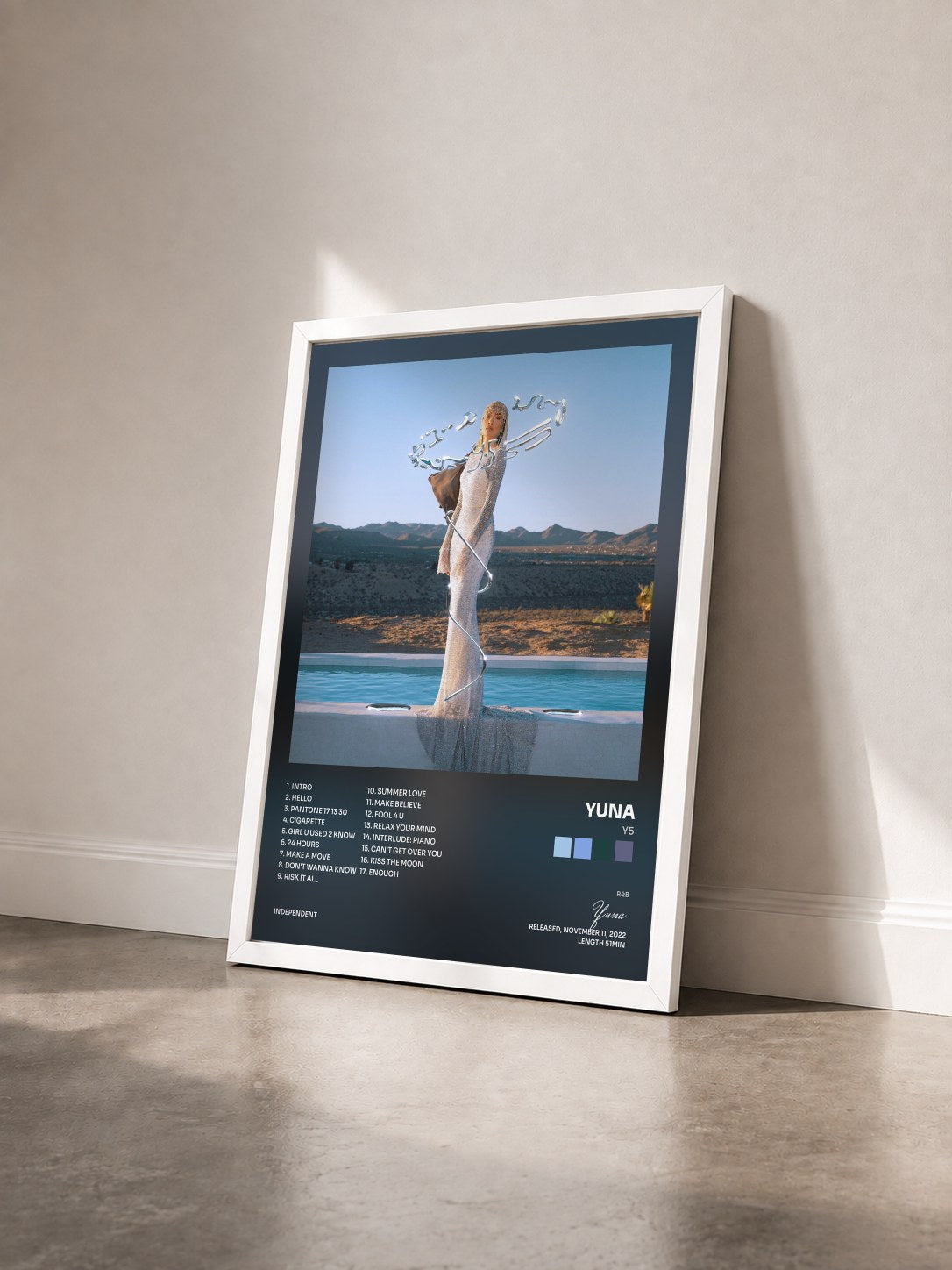 #blanc Tableau de l'album Y5 de Yuna vu de trois quarts, cadre blanc