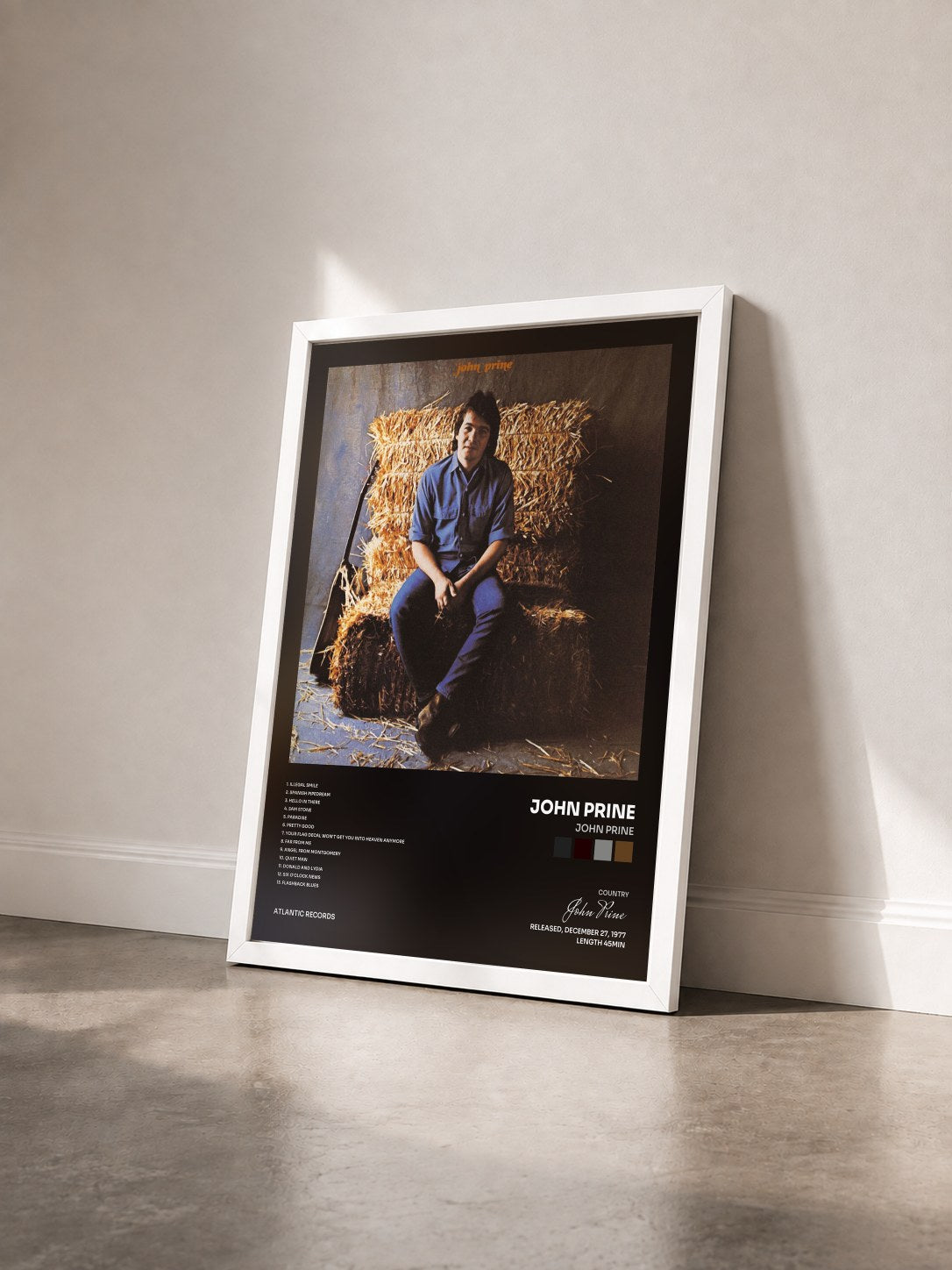 #blanc Tableau de l'album John Prine de John Prine vu de trois quarts, cadre blanc
