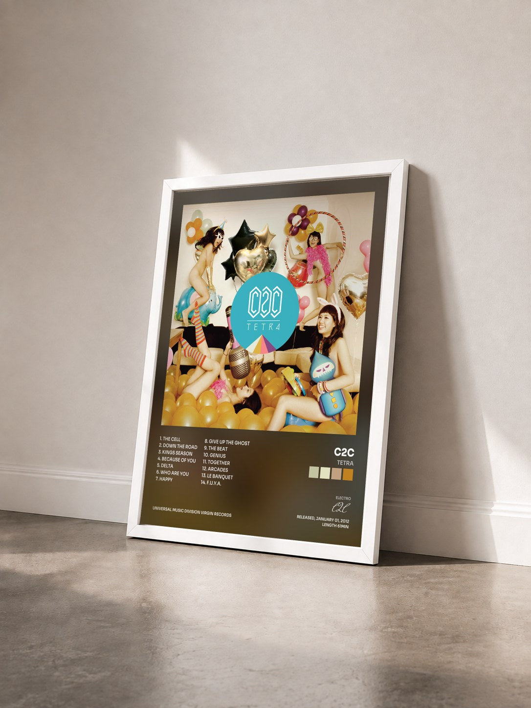 #blanc Tableau de l'album Tetra de C2C vu de trois quarts, cadre blanc