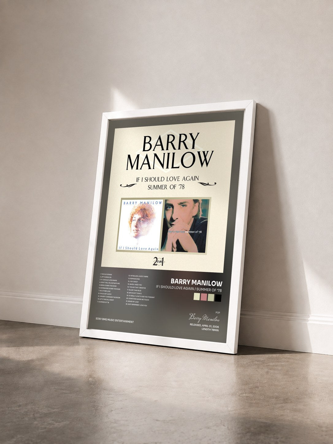 #blanc Tableau de l'album If I Should Love Again / Summer Of '78 de Barry Manilow vu de trois quarts, cadre blanc