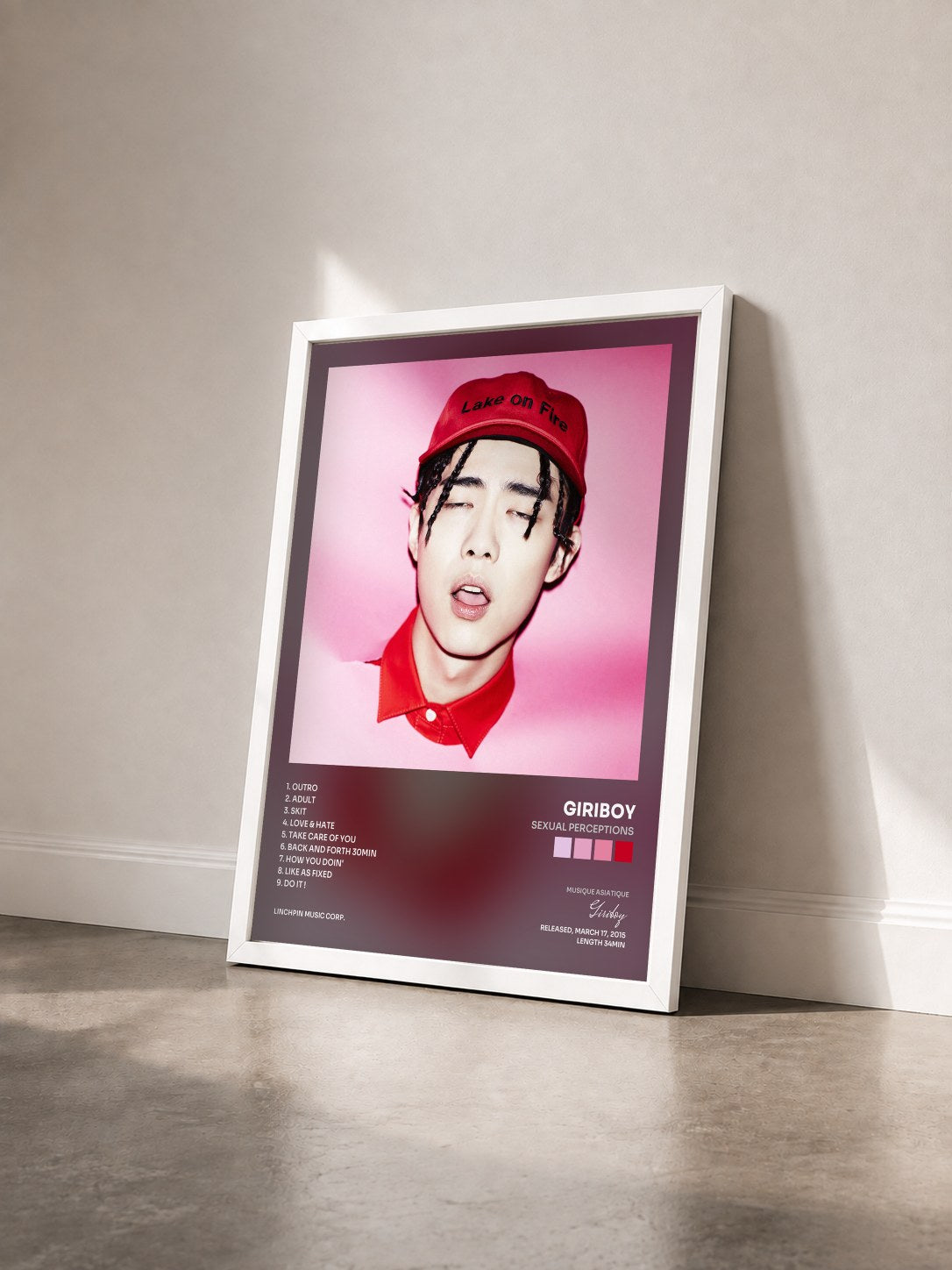 #blanc Tableau de l'album Sexual Perceptions de Giriboy vu de trois quarts, cadre blanc
