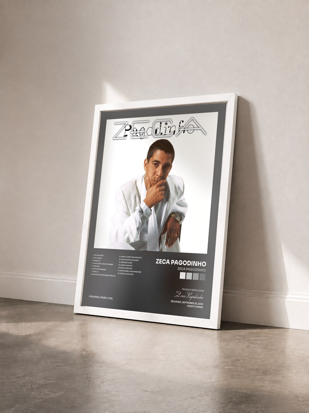 #blanc Tableau de l'album Zeca Pagodinho de Zeca Pagodinho vu de trois quarts, cadre blanc