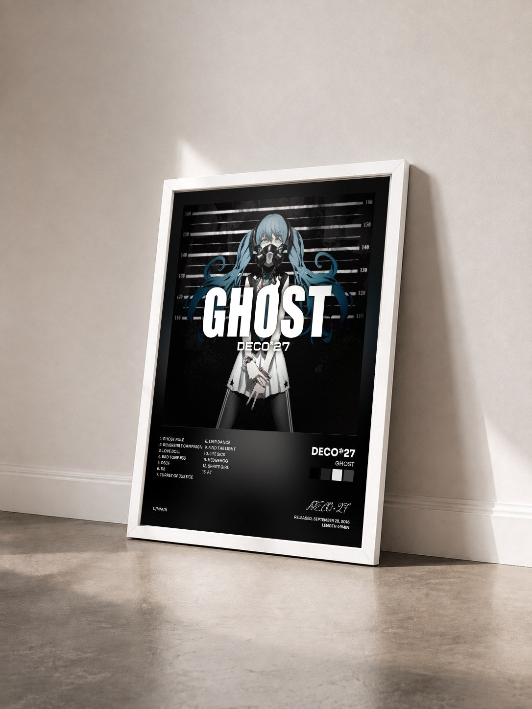 #blanc Tableau de l'album GHOST de DECO*27 vu de trois quarts, cadre blanc