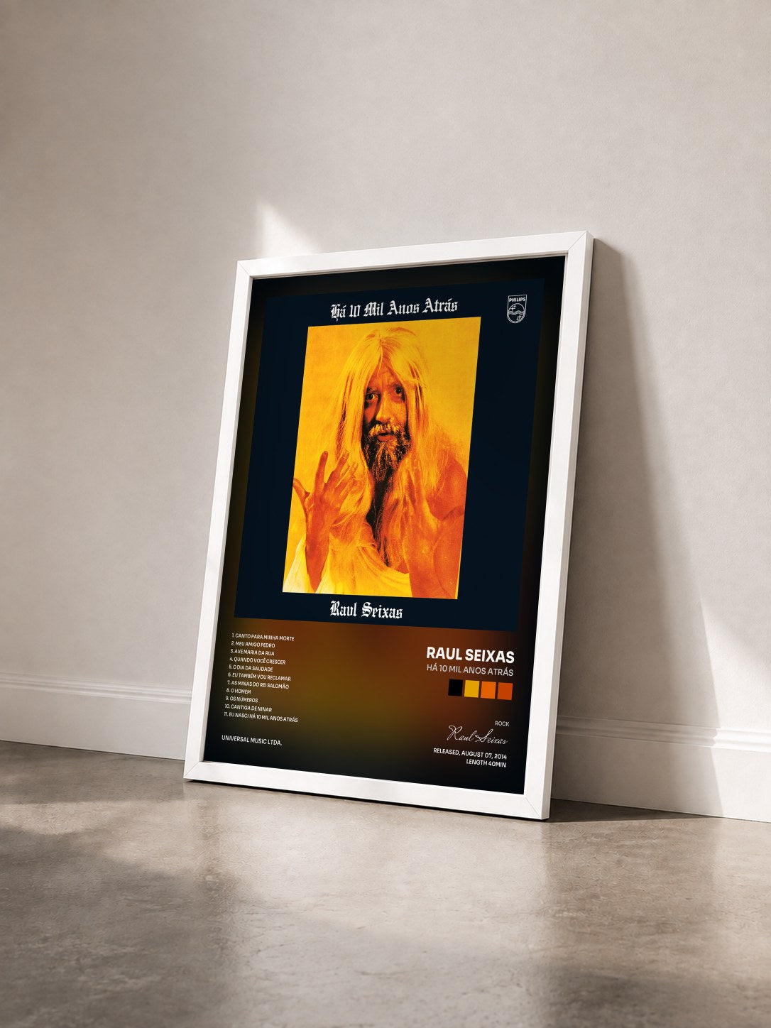 #blanc Tableau de l'album Há 10 Mil Anos Atrás de Raul Seixas vu de trois quarts, cadre blanc