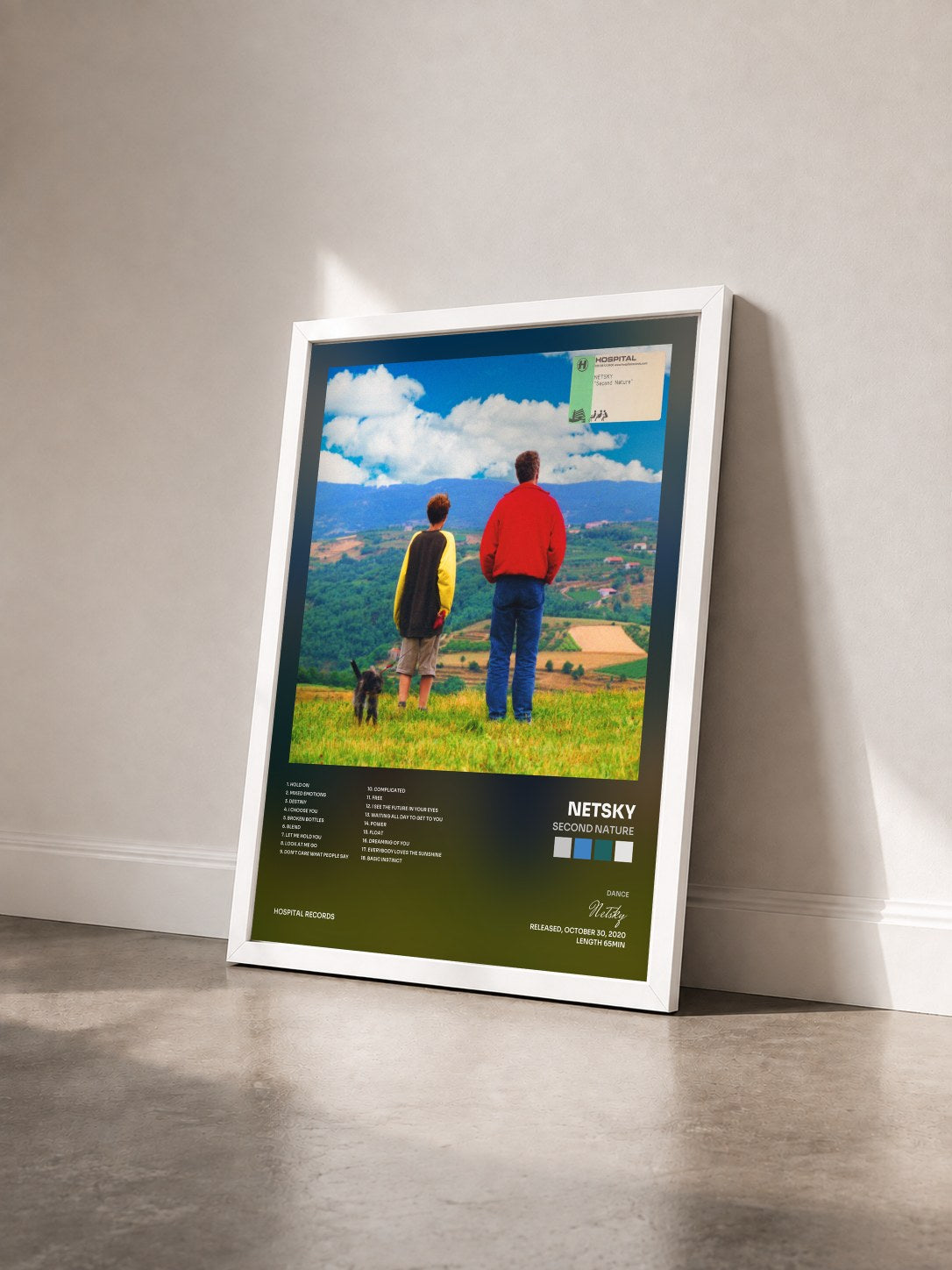 #blanc Tableau de l'album Second Nature de Netsky vu de trois quarts, cadre blanc