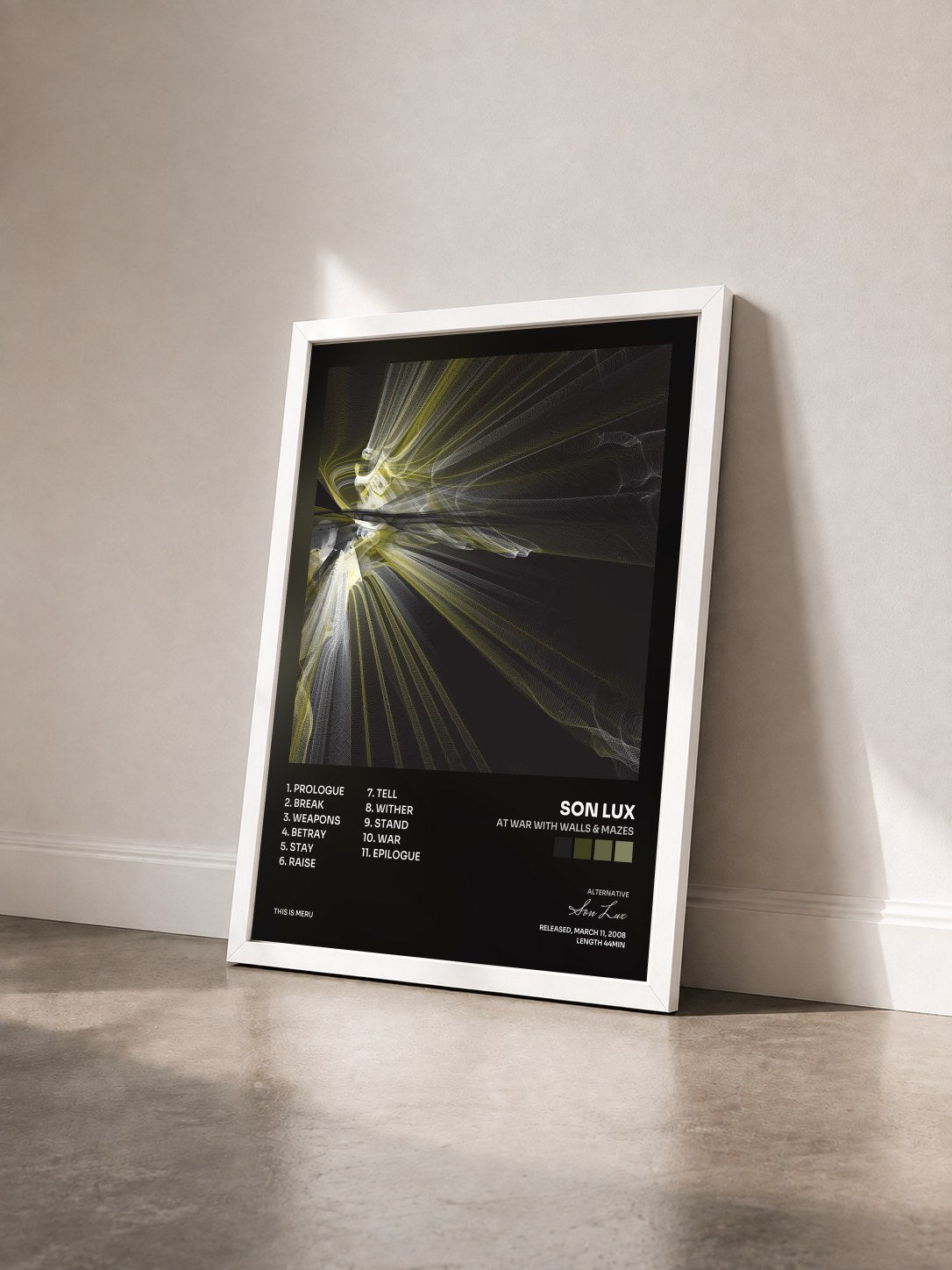 #blanc Tableau de l'album At War With Walls & Mazes de Son Lux vu de trois quarts, cadre blanc