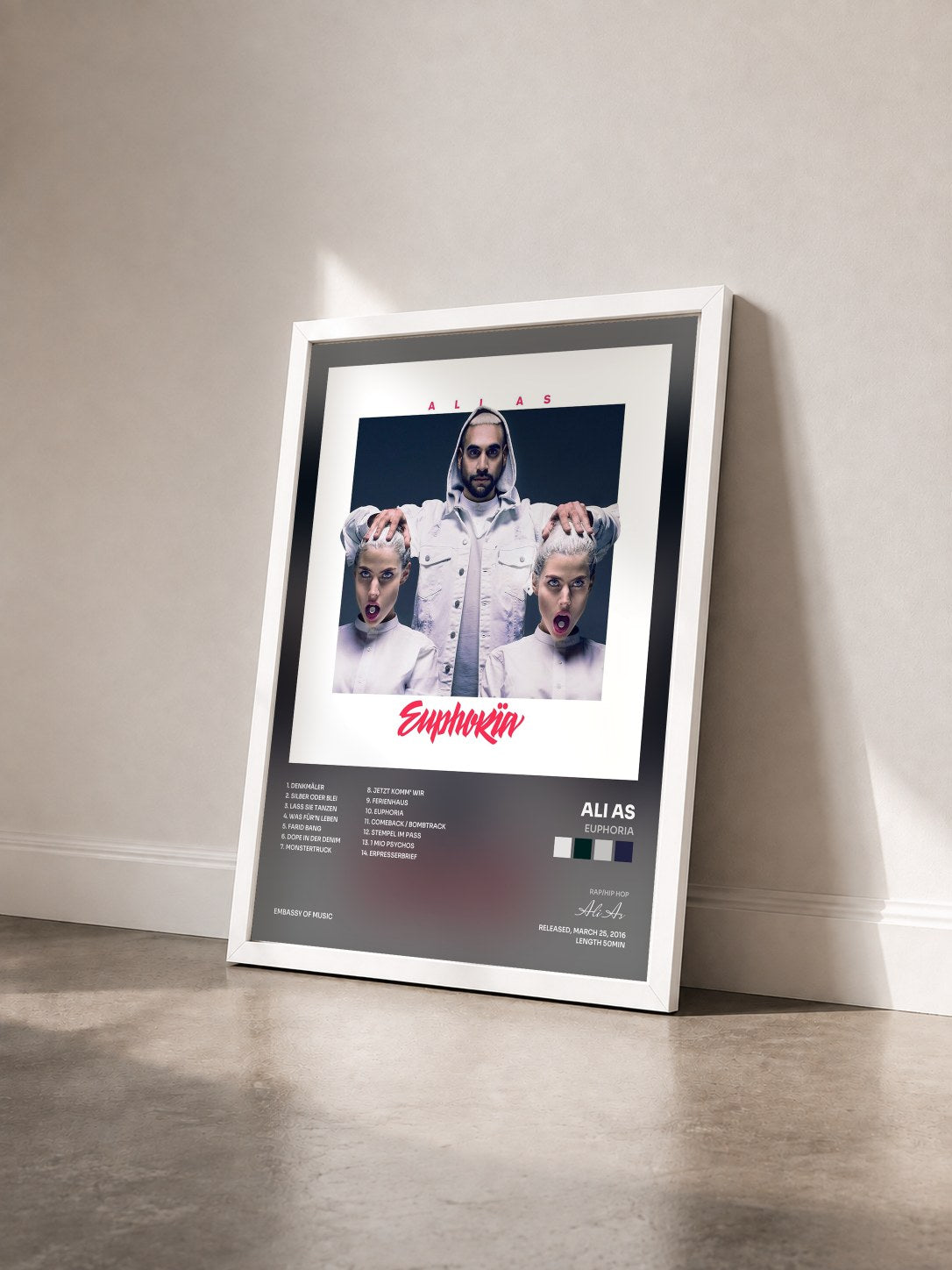 #blanc Tableau de l'album Euphoria de Ali As vu de trois quarts, cadre blanc