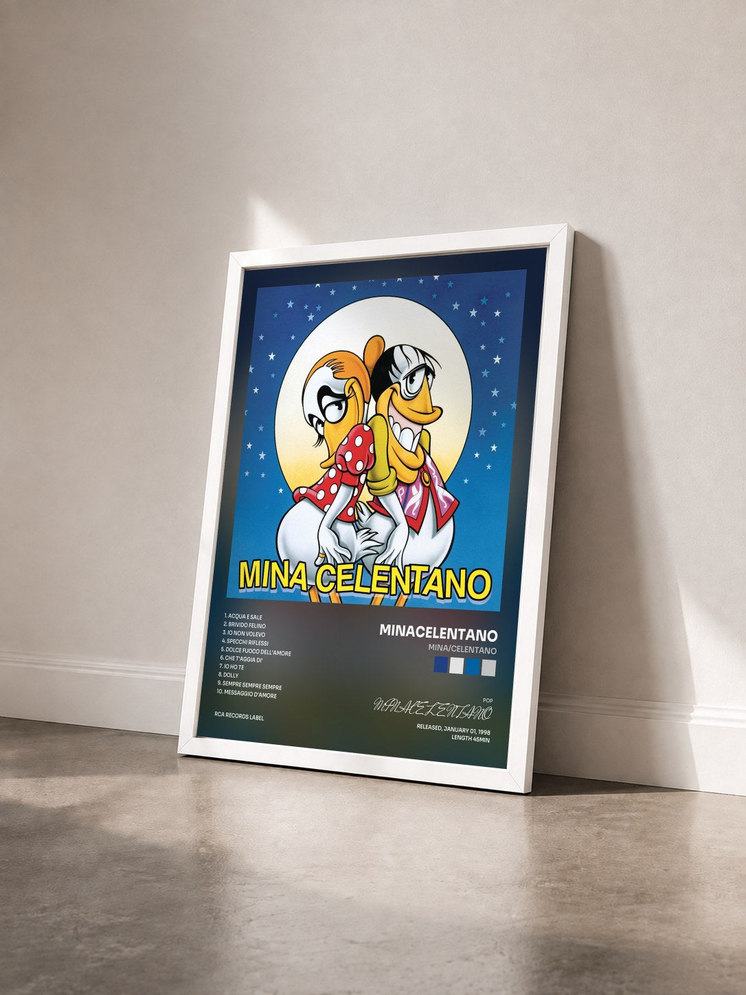 #blanc Tableau de l'album Mina/Celentano de MINACELENTANO vu de trois quarts, cadre blanc