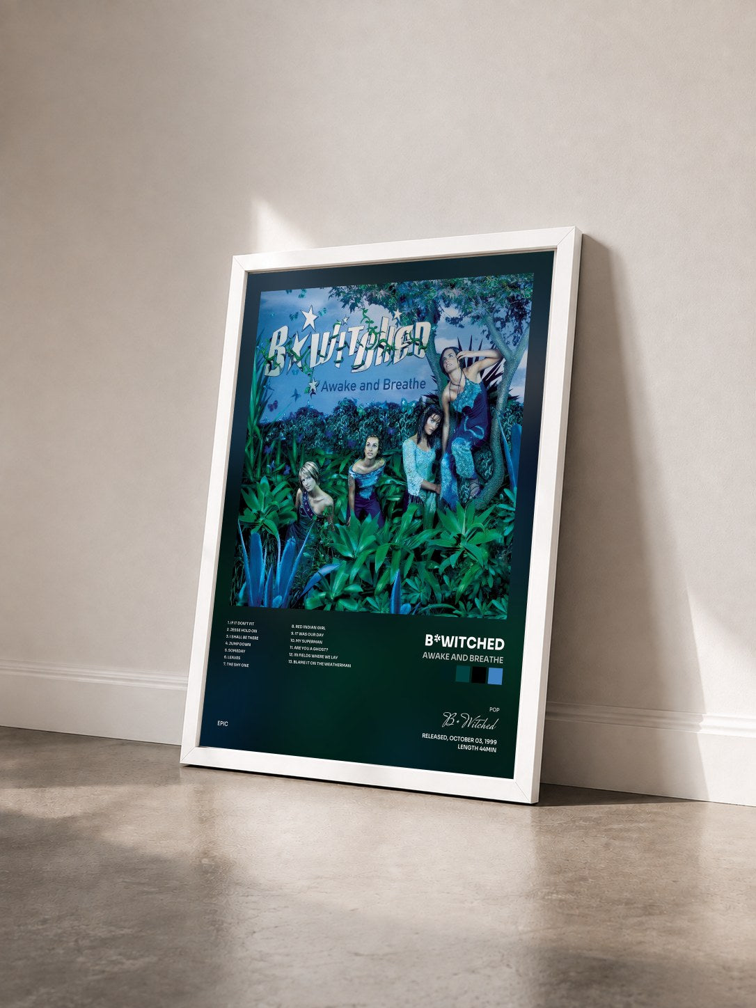 #blanc Tableau de l'album Awake and Breathe de B*Witched vu de trois quarts, cadre blanc