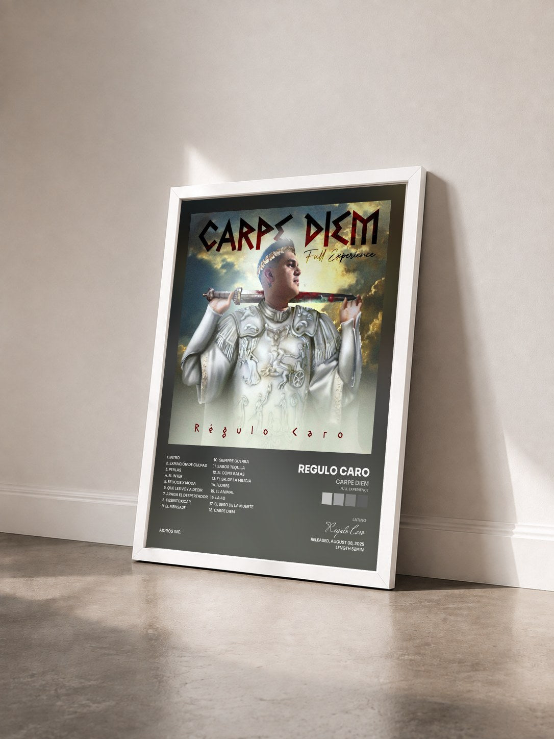 #blanc Tableau de l'album Carpe Diem (Full Experience) de Regulo Caro vu de trois quarts, cadre blanc