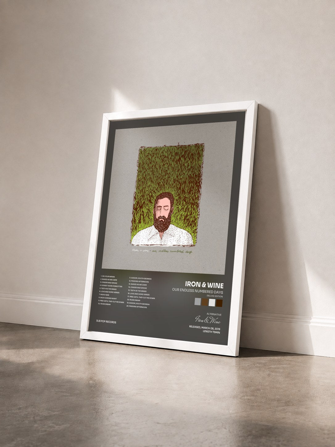 #blanc Tableau de l'album Our Endless Numbered Days (Deluxe Edition) de Iron & Wine vu de trois quarts, cadre blanc