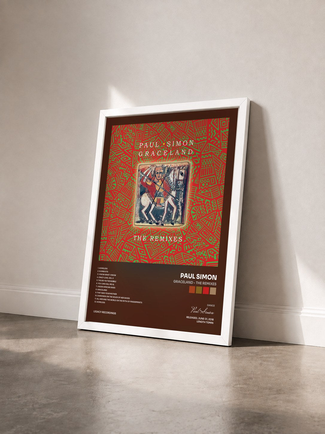 #blanc Tableau de l'album Graceland - The Remixes de Paul Simon vu de trois quarts, cadre blanc