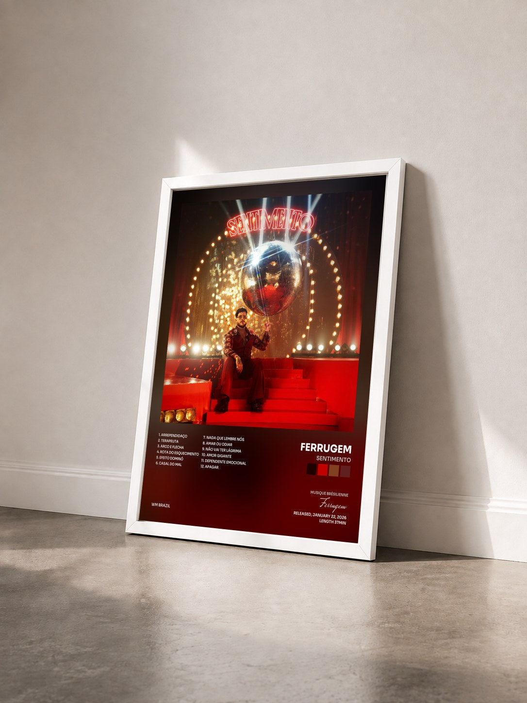 #blanc Tableau de l'album Sentimento de Ferrugem vu de trois quarts, cadre blanc