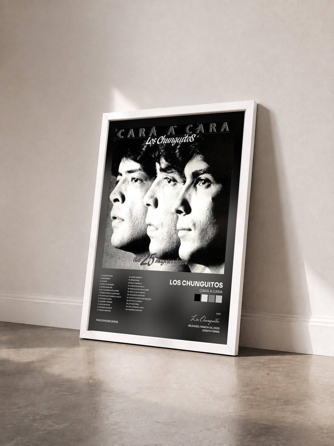 #blanc Tableau de l'album Cara A Cara de Los Chunguitos vu de trois quarts, cadre blanc