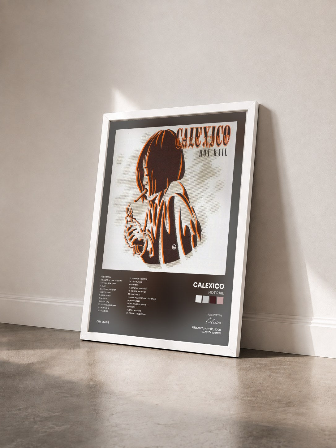 #blanc Tableau de l'album Hot Rail de Calexico vu de trois quarts, cadre blanc