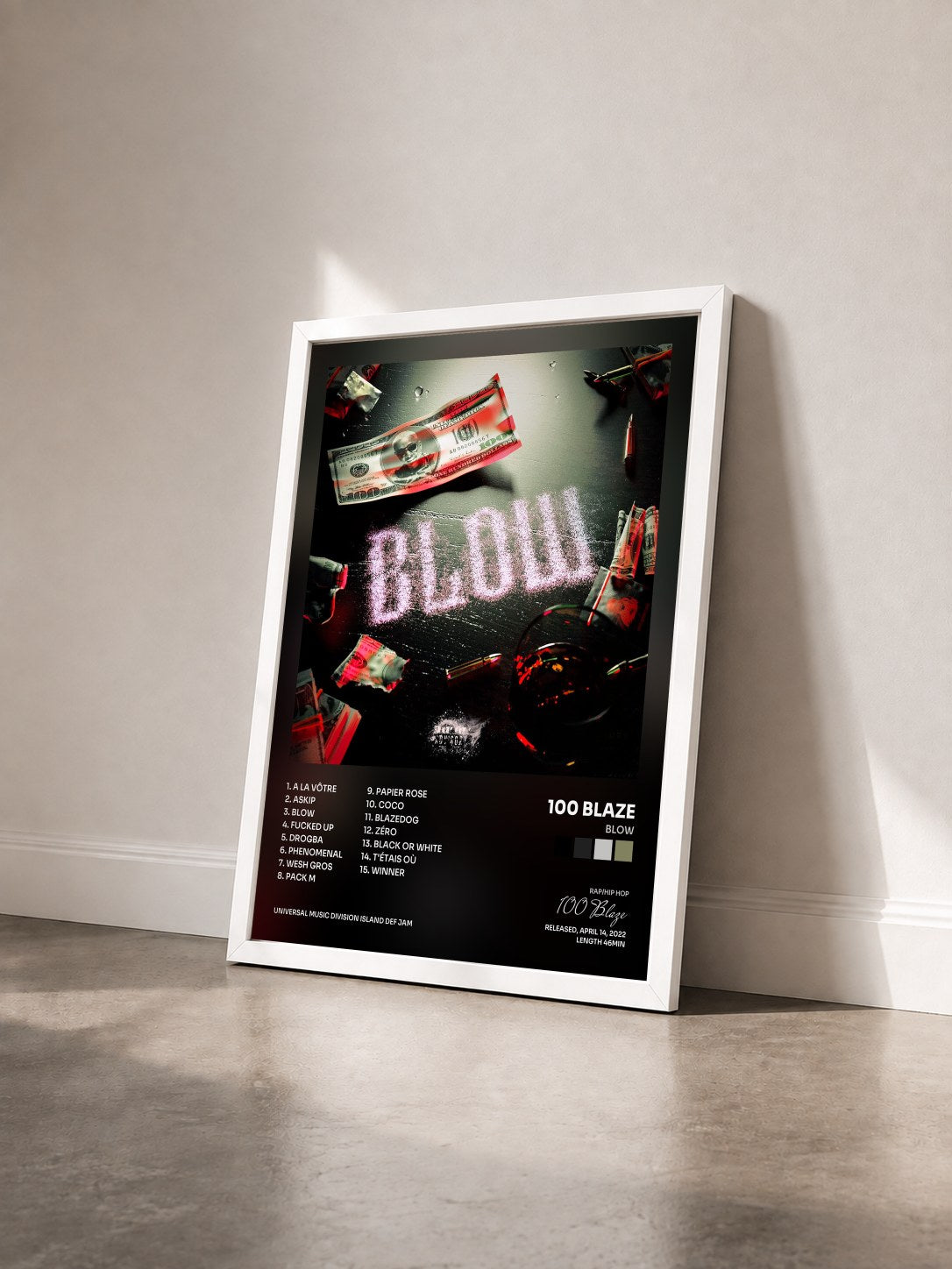 #blanc Tableau de l'album Blow de 100 Blaze vu de trois quarts, cadre blanc