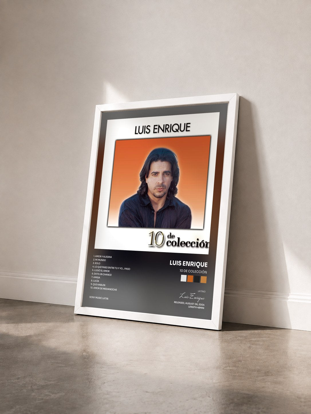 #blanc Tableau de l'album 10 De Colección de Luis Enrique vu de trois quarts, cadre blanc