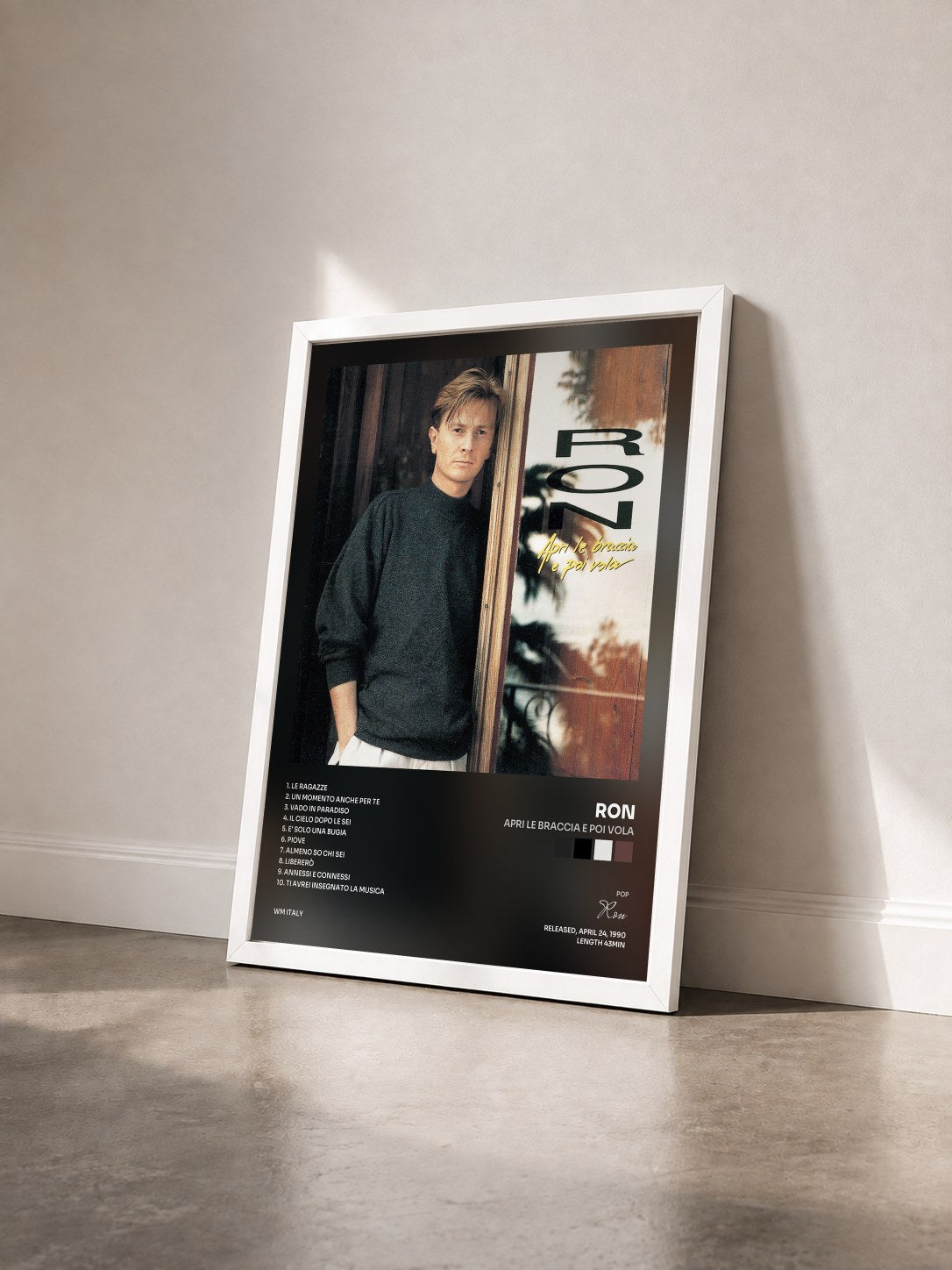 #blanc Tableau de l'album Apri le braccia e poi vola de Ron vu de trois quarts, cadre blanc