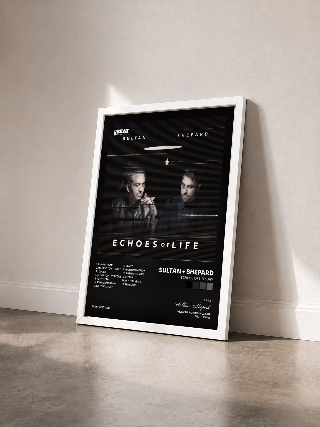 #blanc Tableau de l'album Echoes Of Life: Day de Sultan + Shepard vu de trois quarts, cadre blanc