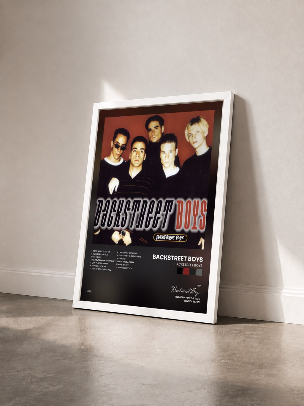 #blanc Tableau de l'album Backstreet Boys de Backstreet Boys vu de trois quarts, cadre blanc