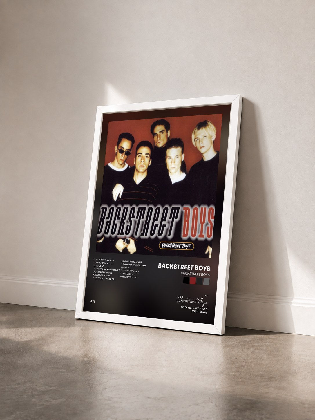 #blanc Tableau de l'album Backstreet Boys de Backstreet Boys vu de trois quarts, cadre blanc