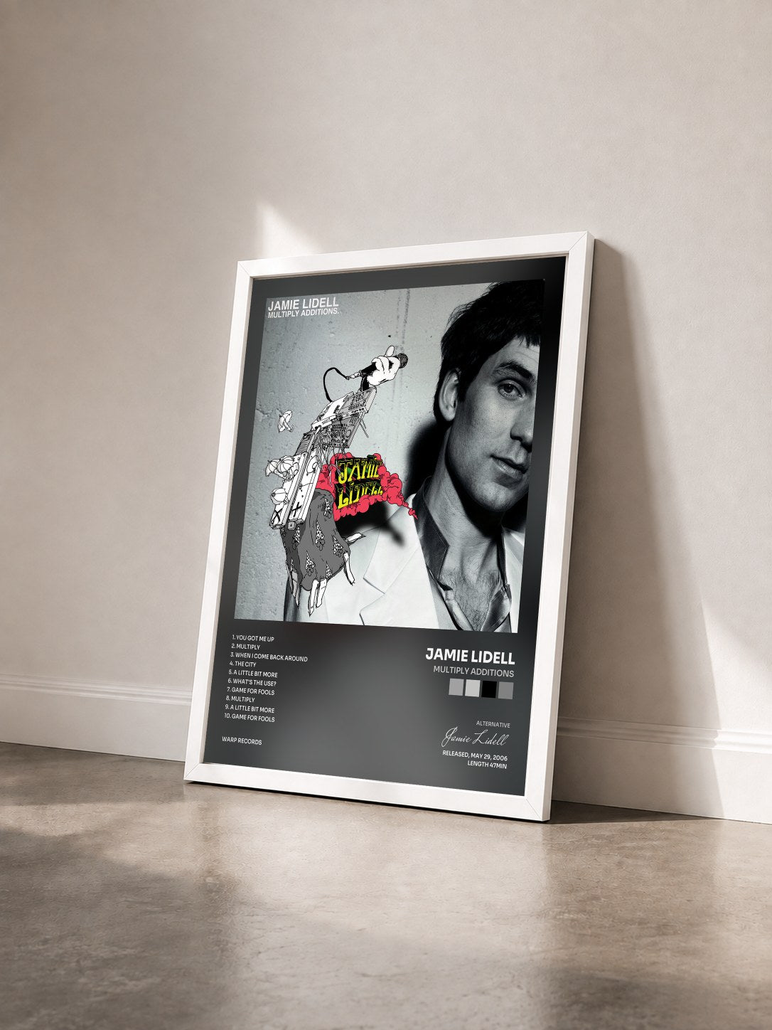 #blanc Tableau de l'album Multiply Additions de Jamie Lidell vu de trois quarts, cadre blanc
